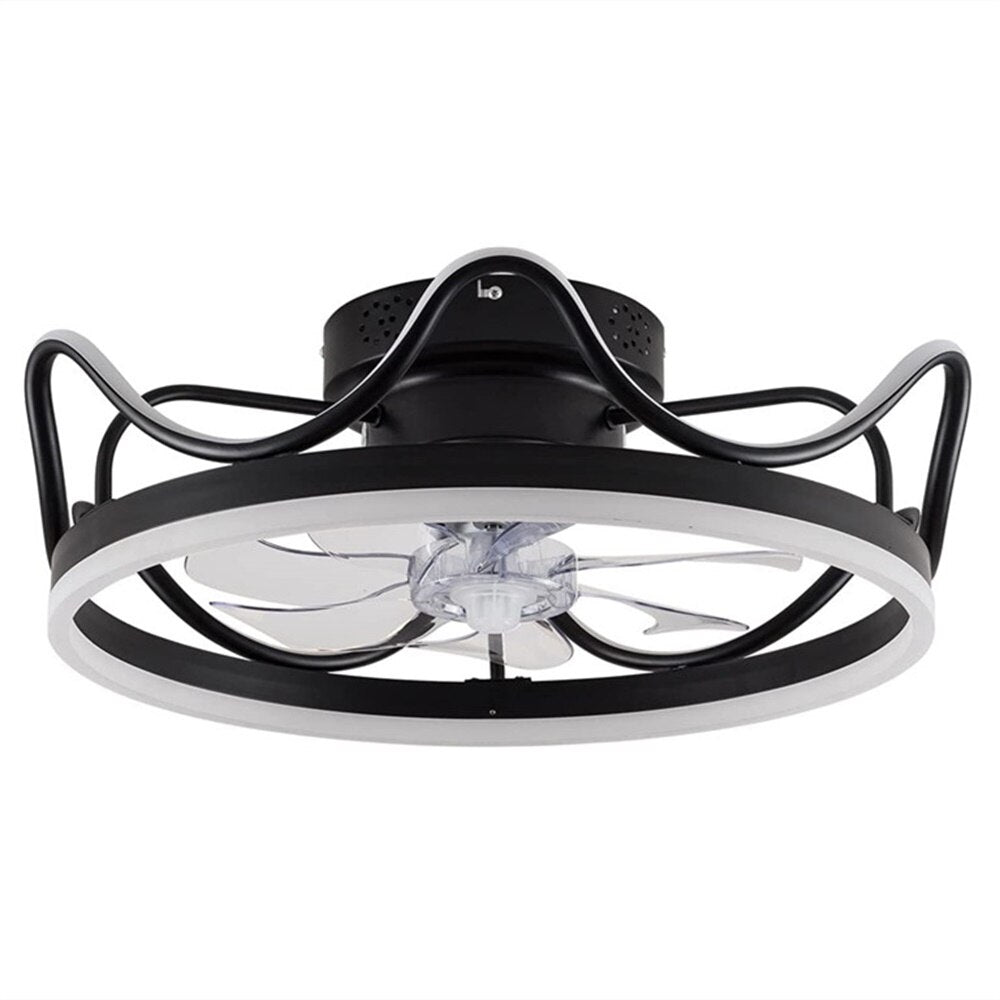 Modern Black/Gold 22 Inch Crown Shape LED Ceiling Fan Light with Remote Control for Bedroom Living Room