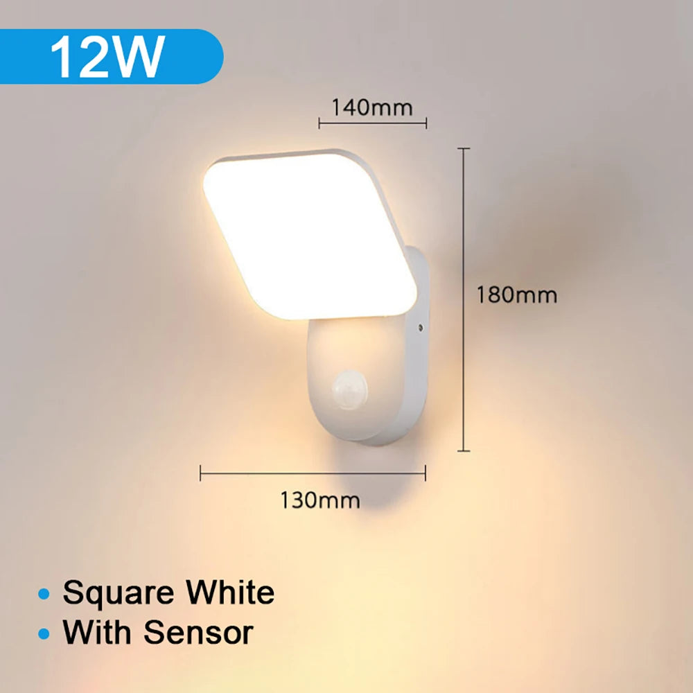 12W PIR Motion Sensor Outdoor LED Wall Lamp Waterproof Aluminum Garden Porch Light Corridor Entrance Sconce Indoor Fixture