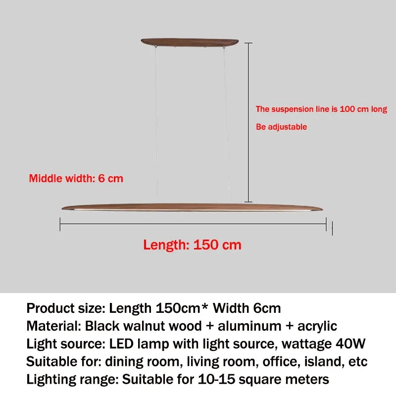 Modern Wooden Linear Pendant Light - Nordic LED Kitchen Island Hanging Lamp