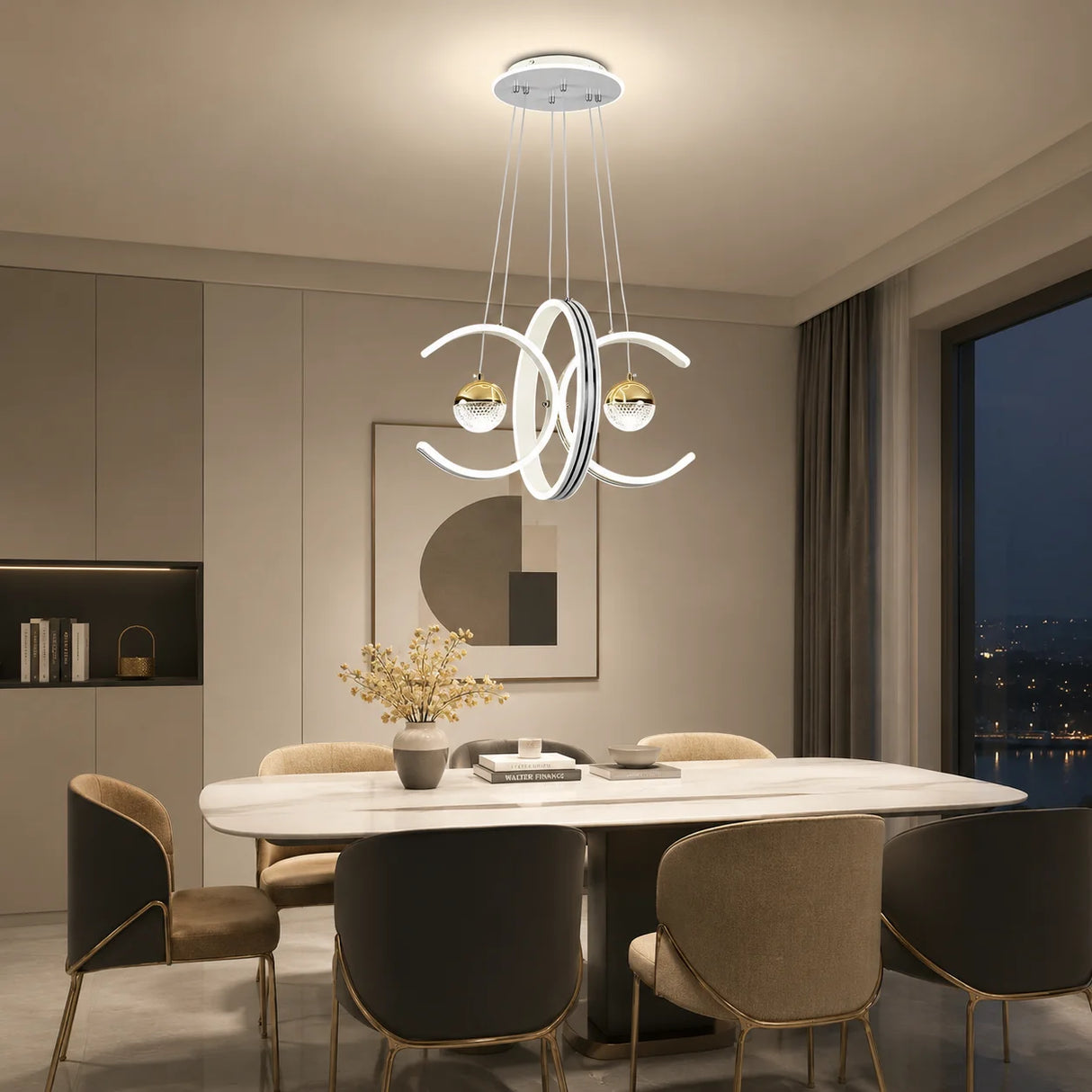 Modern three-color LED pendant lights paired with acrylic creative ring-shaped pendant lights, luxurious ceiling lights, suitable for living rooms, dining rooms, and bedrooms.