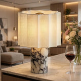 Marble Touch Table Lamp USB Rechargeable Cordless Bedroom Bedside Small Glow Night Light Stone Base and Linen Fabric Shades
