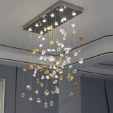Luxury LED Crystal Pendant Lamp Restaurant Living Room Villa Bedroom Irregular Stone Chandelier Indoor Art Decor with Spotlight