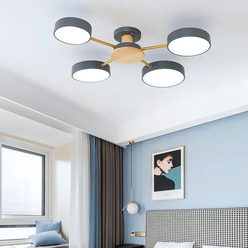 Nordic Creative Macaron Log LED Ceiling Light Bedroom Living Room Chandelie Modern Villa Restaurant Interior Lighting Decoration