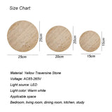 Huangdong Stone Round Thin Slice LED Wall Lamp - Designer Natural Travertine Accent Sconce Light Fixture for Bedroom Bedside, Living Room & Staircase