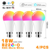 LED Smart Light Bulb, Color Changing Alexa Light, RGB Smart Lamp That Work With Alexa, E27 B22 Base,16 Million Colors, Dimmable