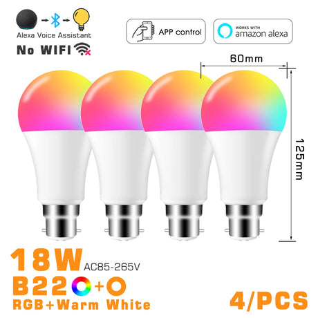 LED Smart Light Bulb, Color Changing Alexa Light, RGB Smart Lamp That Work With Alexa, E27 B22 Base,16 Million Colors, Dimmable