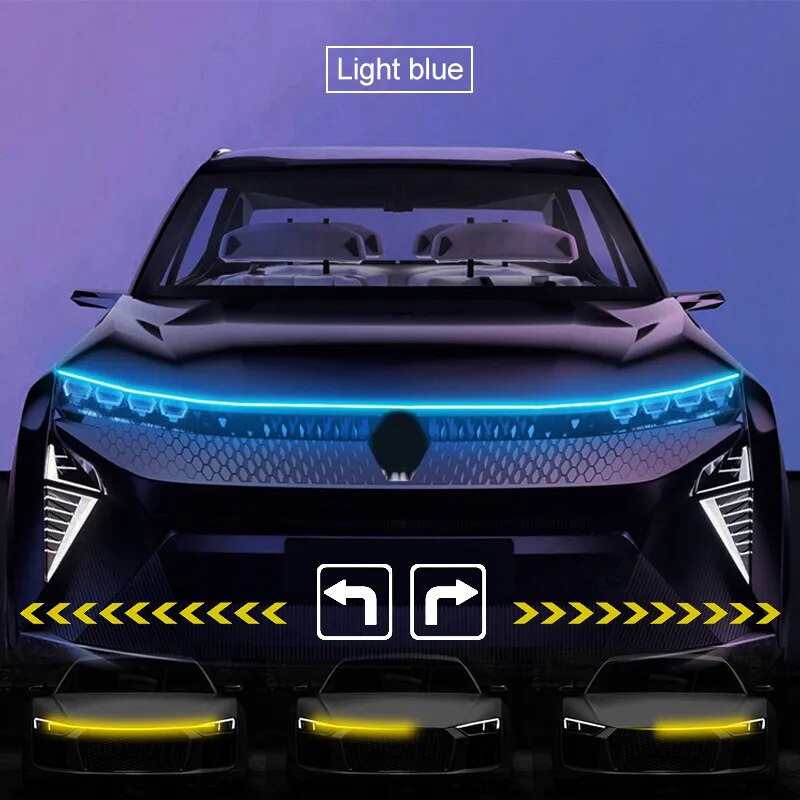 LED Car Hood Light with Turn Signal Scan and DRL.