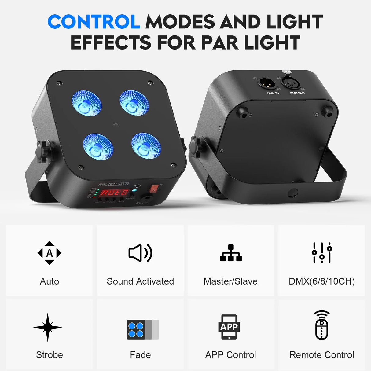 4-Pack/8-Pack 4x18W 6-in-1 RGBWA+UV Wireless Battery LED Par Light - App & DMX Controlled Stage Uplight for DJ, Party & Events