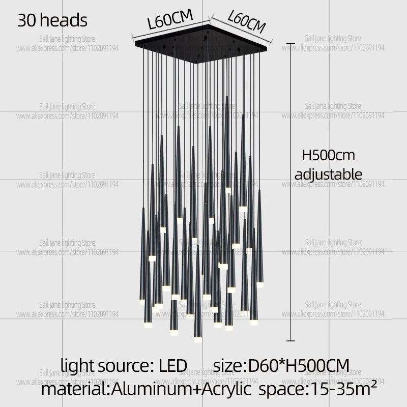 Modern Nordic Style Luxury Chandelier Villa Hanging Staircase Long Pendent Lamp LED Living Room Ceiling Light Indoor Lighting