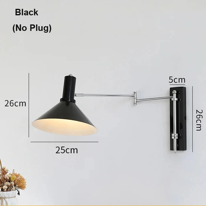 Extendable Foldable Bauhaus Bedside Lamp - Adjustable Swing Arm Plug-In LED Wall Light