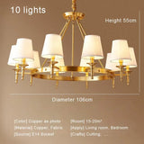 Rural LED ring Copper Ceiling Chandelier retro Fabric lamp Living Room Bedroom Home Decor Hanging Lamp American dining light