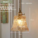 Vintage Amber Glass Pendant Light - Retro Brass Adjustable Hanging Hanging Lamp
