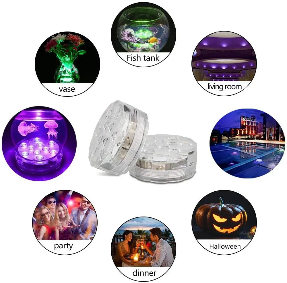 Submersible Waterproof LED Lights with Remote (Battery Operated) - Underwater Accent Lighting for Pool, Pond, Hot Tub, Spa, Fountain & Vases