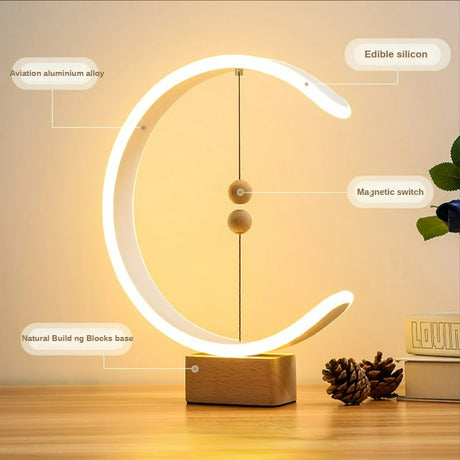 Nordic magnetic levitation balance lamp magnetic table lamp bedroom bedside home decoration desk lamp Beech wood lamp holder