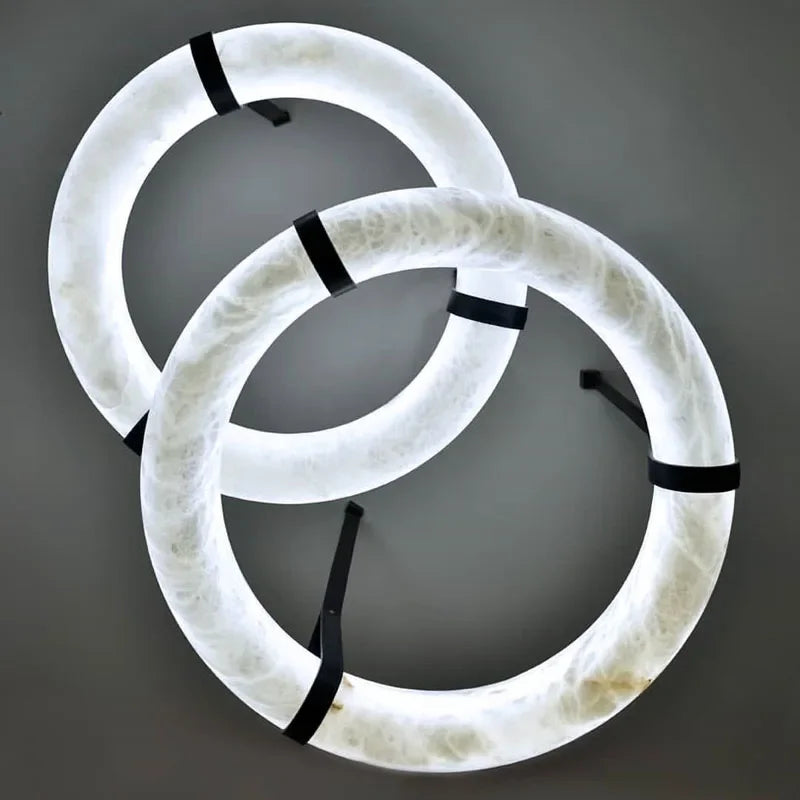 2026 Circular Marble Leather LED Hanging Lamp Modern Bedroom Living Room Main Light Fixture Nordic Faux Marble Pendant Light