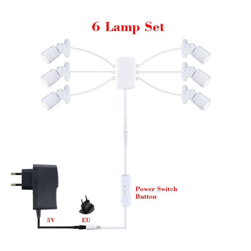 Led Spotlight Wine Cabinet Light Kitchen 2/4/6/8/10/12 Pack Lighting Kit Button Switch EU Plug for Jewelry Showcase Spot Lights