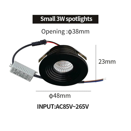 Recessed mini Spotlight 3w LED indoor ceiling light 110v 220 volt Deep anti-glare small downlight  with driver set