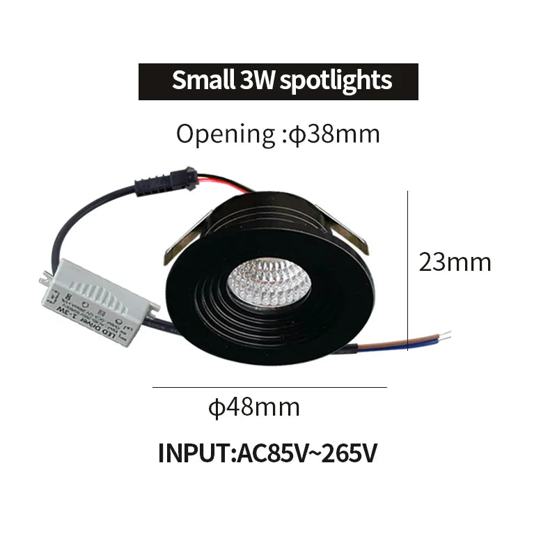 Recessed mini Spotlight 3w LED indoor ceiling light 110v 220 volt Deep anti-glare small downlight  with driver set