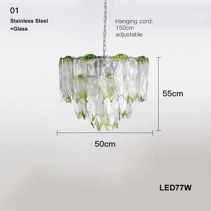 French Luxury Gradient Green Glass Living Room Chandelier Designer Bedroom Restaurant Hotel Highend Pendant Lamp Art Decor Light
