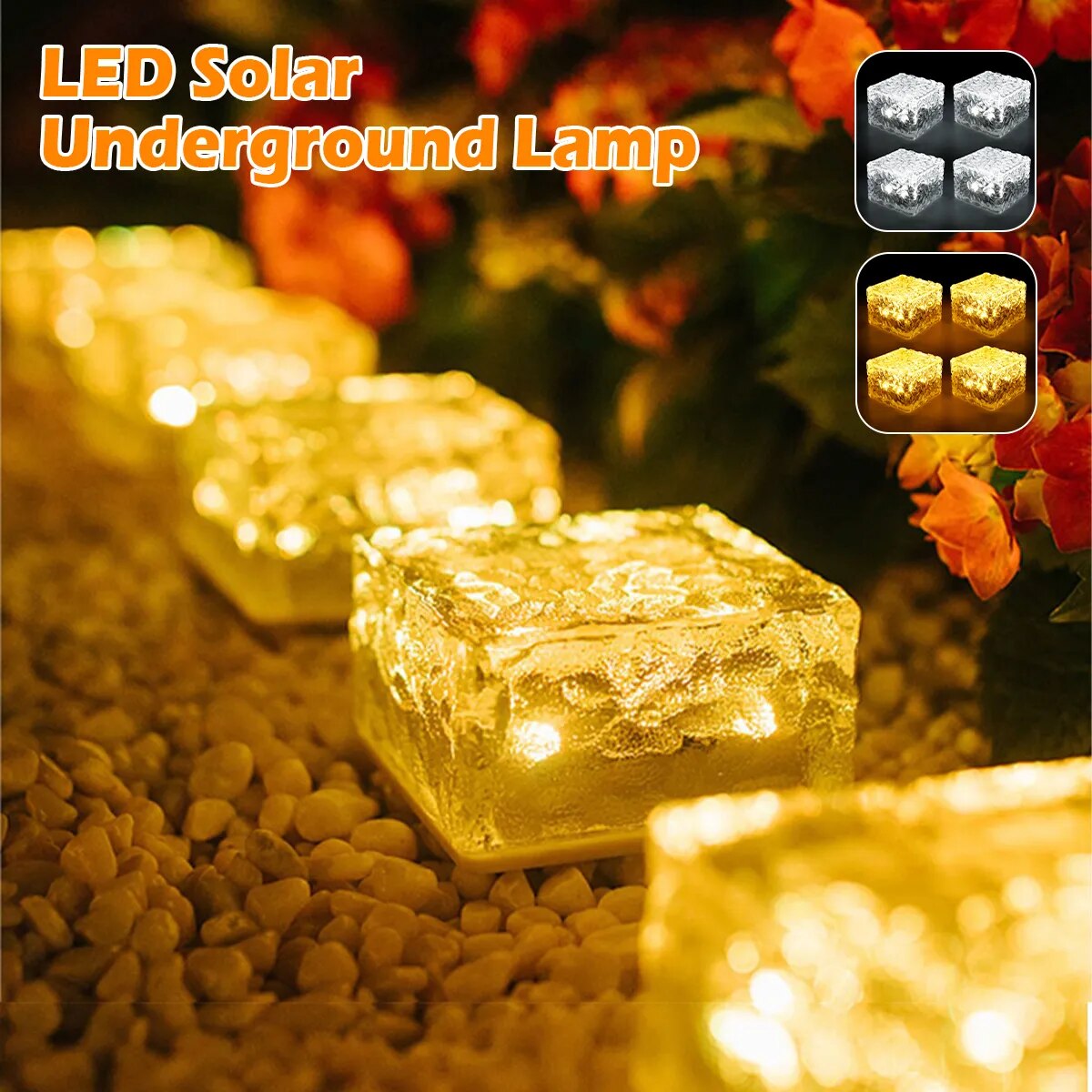 4pcs Solar LED Ice Cube Brick Lights Outdoor Lighting buried lamp paht decor Square Buried Lamp Patio Landscape Garden Decor