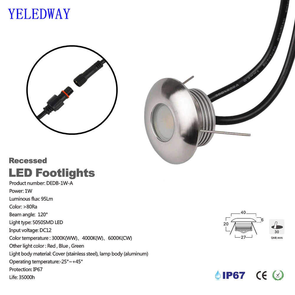 1W Outdoor Embedded LED Stairs Light - IP67 Waterproof Step Wall Lamp