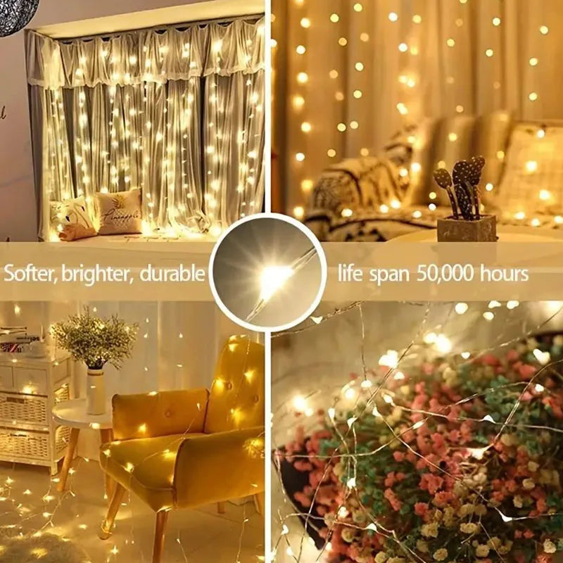 Curtain LED String Lights 8 Modes Fairy Light USB Remote Control Bedroom Holiday Wedding Christmas Decoration Lamp