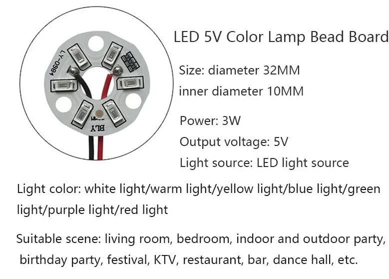 LED 5730SMD 3W 5V Color Lamp Bead Light Board Bulb Round Transformation Light Source Dia 32MM Green Blue Red Purple White Light