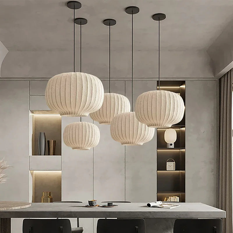 Wabi-Sabi Silk Dome Pendant Light - Iron Art Lantern LED Ceiling Lamp Fixture for Living Room, Dining Area, Bedroom & Cafe Decor