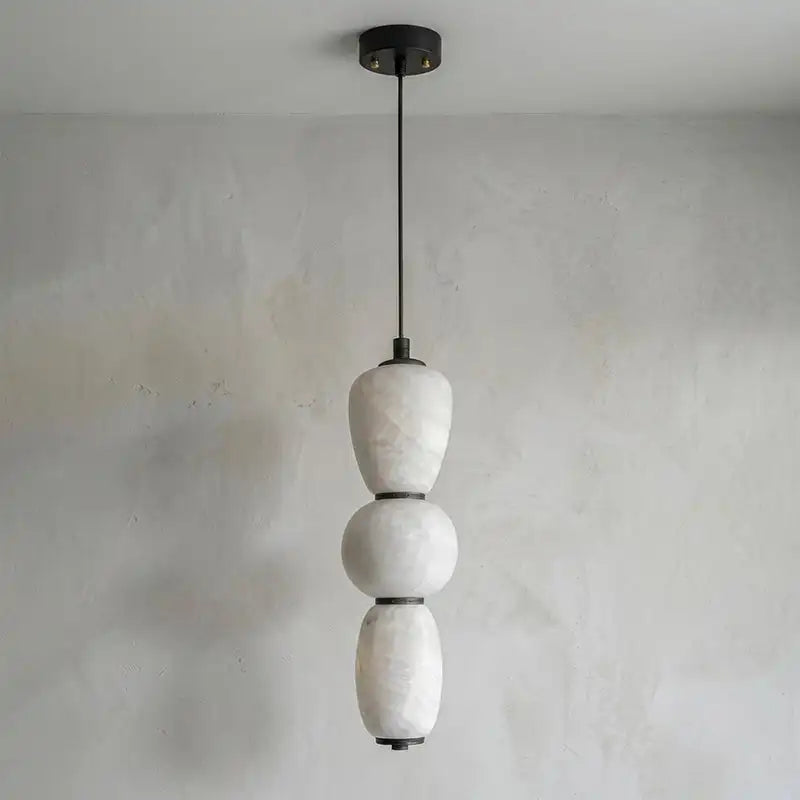 Designer Marble Alabaster Pendant Light - Natural Stone Ceiling Hanging Chandelier Fixture for Living Room, Dining Room & Home Decor
