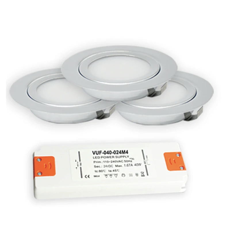 Stainless Steel 3W  12V 14mm Slim Mini LED Downlight Lights+ Ultra-thin 100-240V Driver Adapter Kitchen Dining Lighting