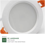 IP65 Waterproof Downlight Spotlights Anti-glare LED Ceiling Recessed Spot Light Anti-glare Kitchen Bathroom Shower Room Lighting