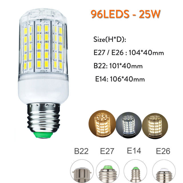 1000 Lumen 6W 12W 15W 20W 25W LED Corn Light Bulbs 110V 220V E27 B22 Luce LED E14 G9 GU10 Screw Base Neutral White Lamps 360 Ray