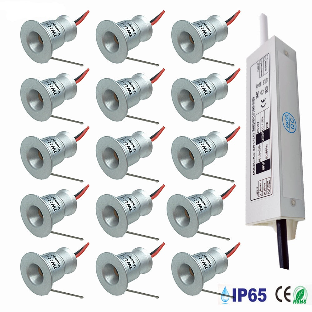 1W LED White Black Silver Mini Recessed Spot Light 12V IP65 Ceiling Downlight Indoor Cabinet Lamp Outdoor Spotlight with Driver