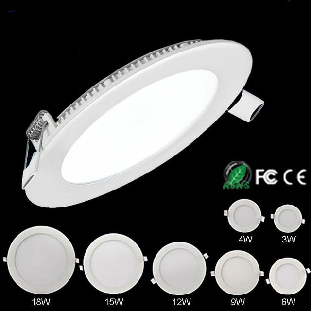 20pcs/lot Ultra Thin Led Panel Downlight 3w 4w 6w 9w 12w 15w 18w Round Ceiling Recessed Spot Light AC85-265V Panel lamp CE UL