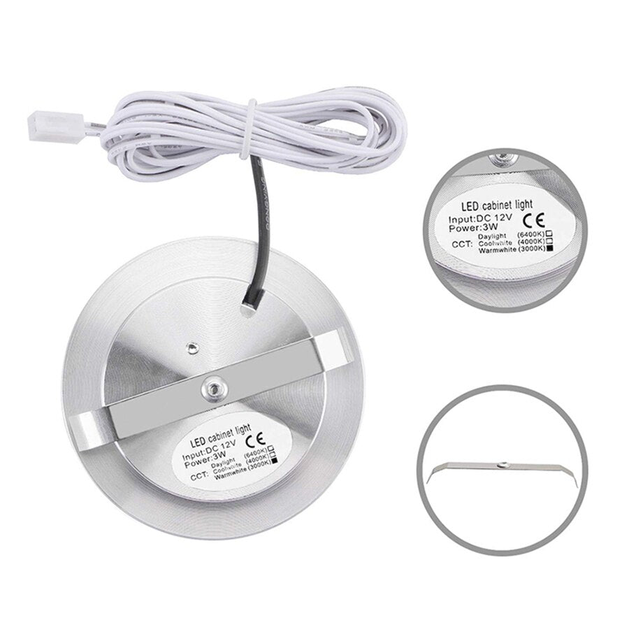3W LED Under Cabinet Light 12V Dimmable Bookshelf Cupboard Closet Puck Night Light Wardrobe Kitchen Lighting Fixture Decoration
