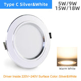4pcs LED Spotlight 3W 5W 9W 12W 15W 18W LED Lamp AC 220V 240V Silver White Ultra Thin Indoor Round Recessed LED Spot Lighting