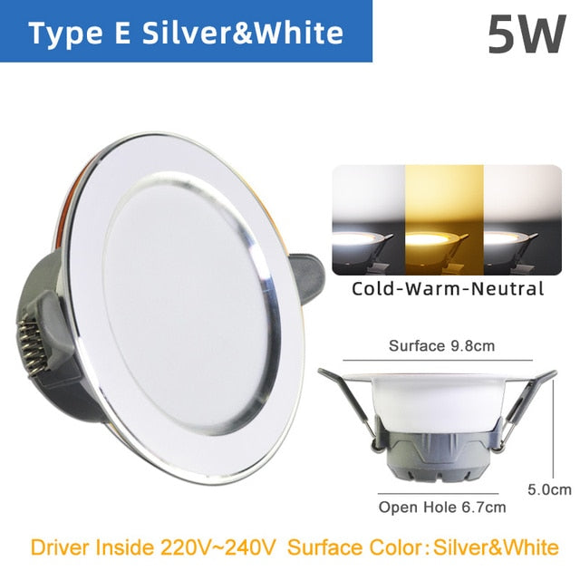 4pcs LED Spotlight 3W 5W 9W 12W 15W 18W LED Lamp AC 220V 240V Silver White Ultra Thin Indoor Round Recessed LED Spot Lighting
