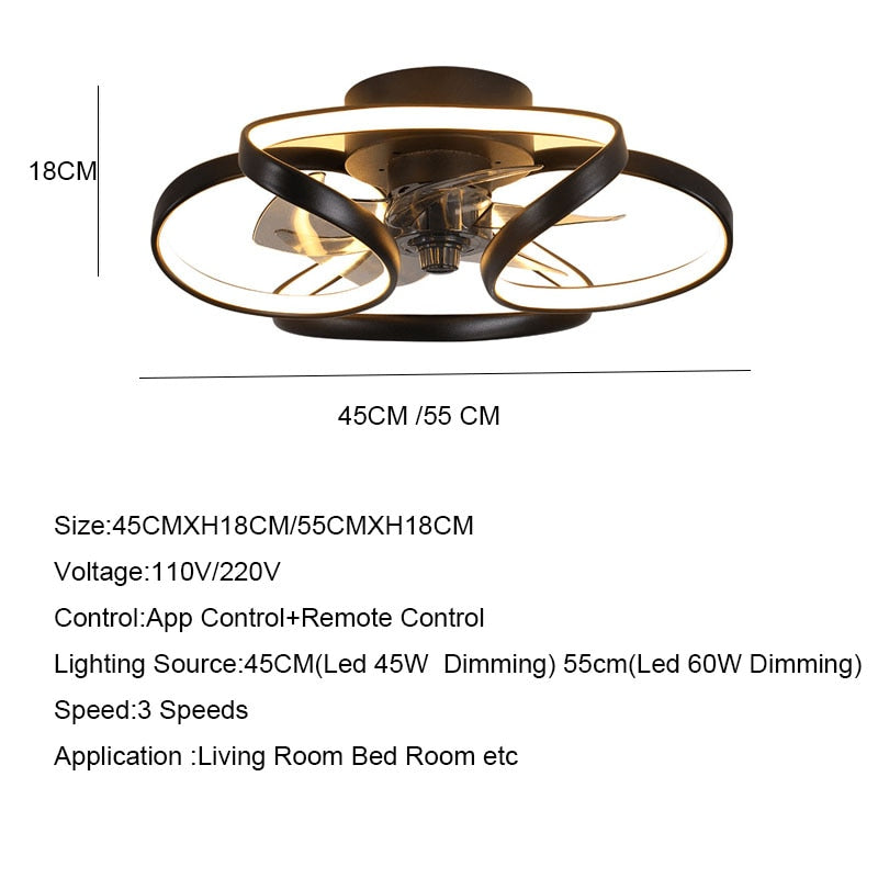 110V 220V Led Ceiling Fans Chandelier Bedroom Living Room Nordic Macaron Invisible Fan Light APP Remote Control Ceiling Fans