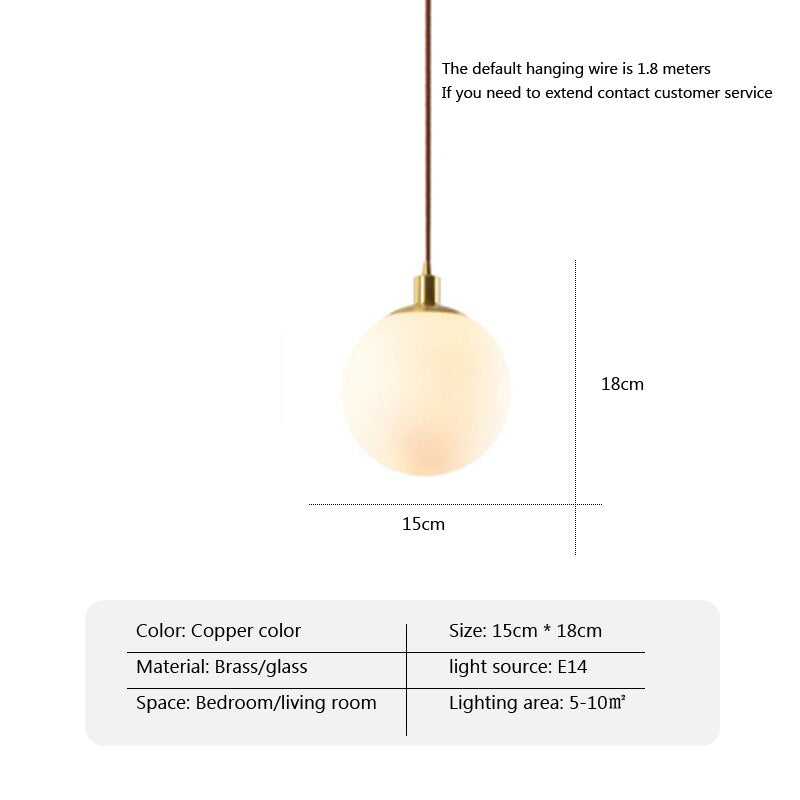 Personality Brass Cream Glass Ball Pendant Light Modern Pendant Lamp Nightlight Kitchen Lighting Fixture Bedside Hanglamp