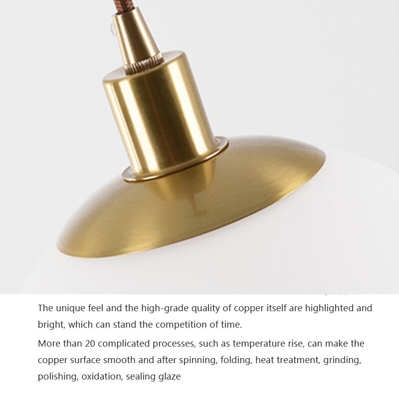 Personality Brass Cream Glass Ball Pendant Light Modern Pendant Lamp Nightlight Kitchen Lighting Fixture Bedside Hanglamp
