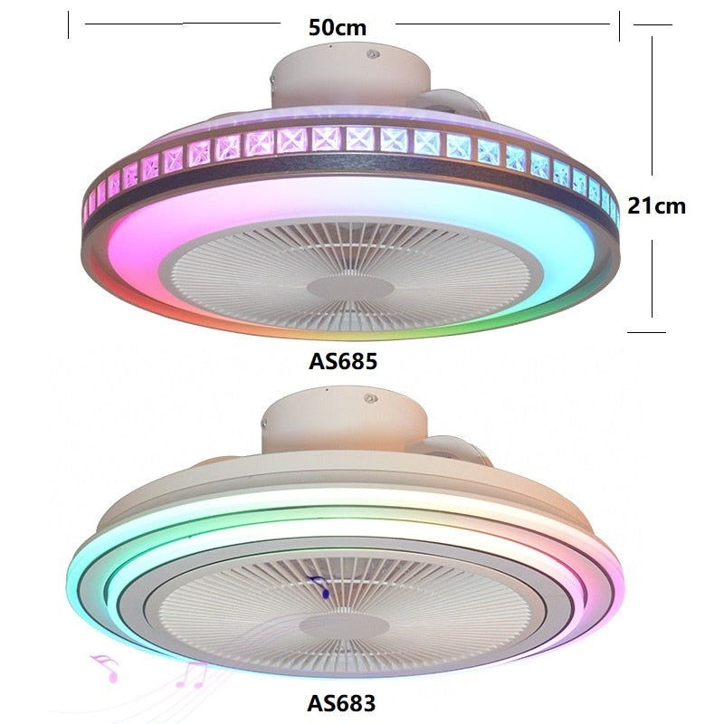 60W LED Ceiling Fan with Light RGB Modern Chandelier Lamp Dimmable with Bluetooth Speaker APP Remote Control for Living Room