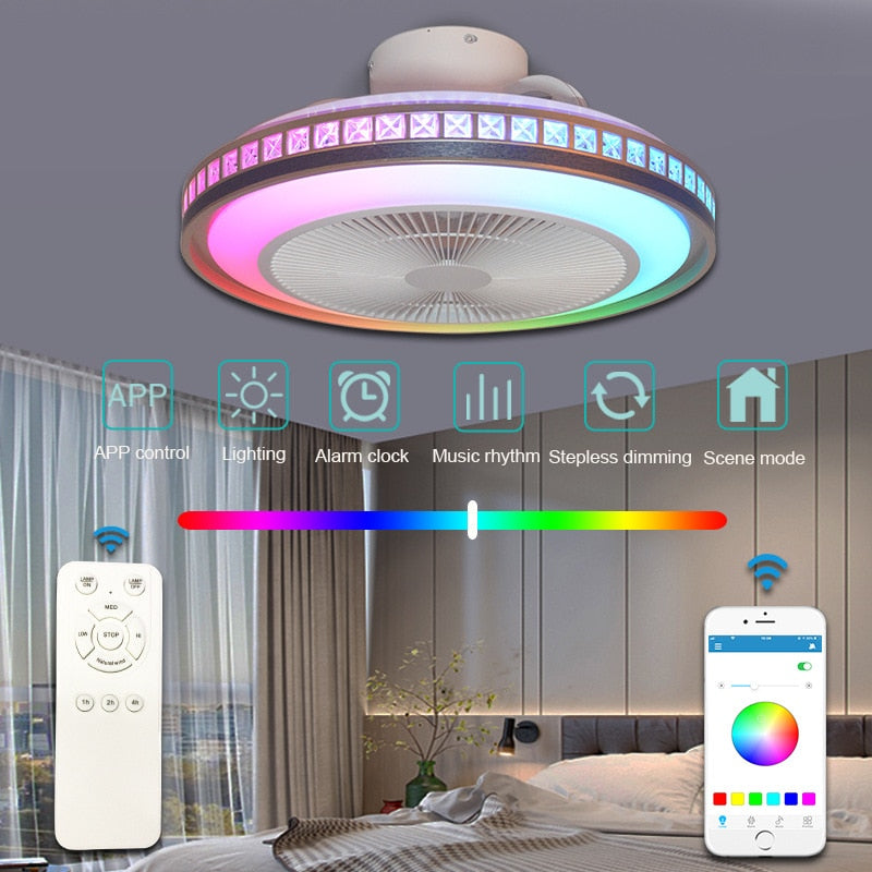 60W LED Ceiling Fan with Light RGB Modern Chandelier Lamp Dimmable with Bluetooth Speaker APP Remote Control for Living Room