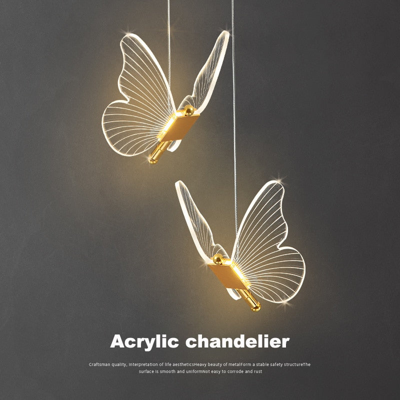 Led Acrylic Butterfly Chandelier Lamparas Colgantes Para Techo Lustres Quarto Room  Decor Pendant Lights Suspension Luminaire