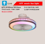 60W LED Ceiling Fan with Light RGB Modern Chandelier Lamp Dimmable with Bluetooth Speaker APP Remote Control for Living Room