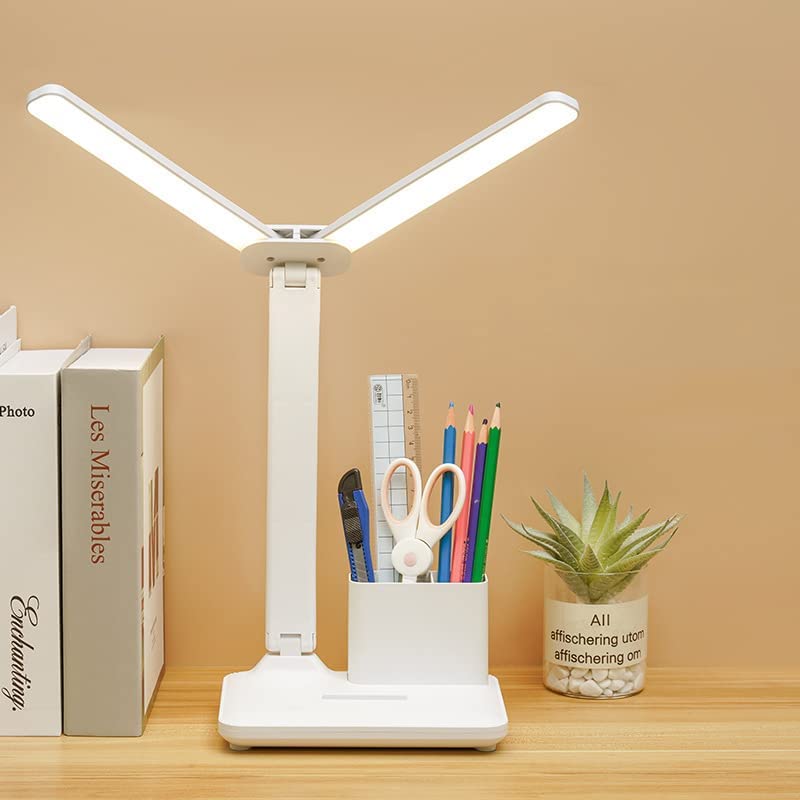 LED Double-head Desk Lamp，32PCS LED Lights Battery Operated Table Lamp with USB Charging Eye Protection Lights for Home/Office