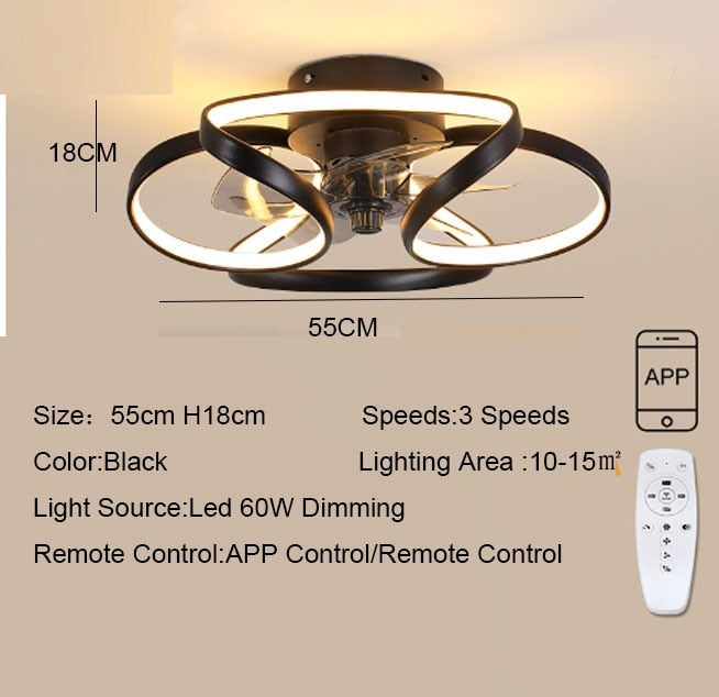110V 220V Led Ceiling Fans Chandelier Bedroom Living Room Nordic Macaron Invisible Fan Light APP Remote Control Ceiling Fans