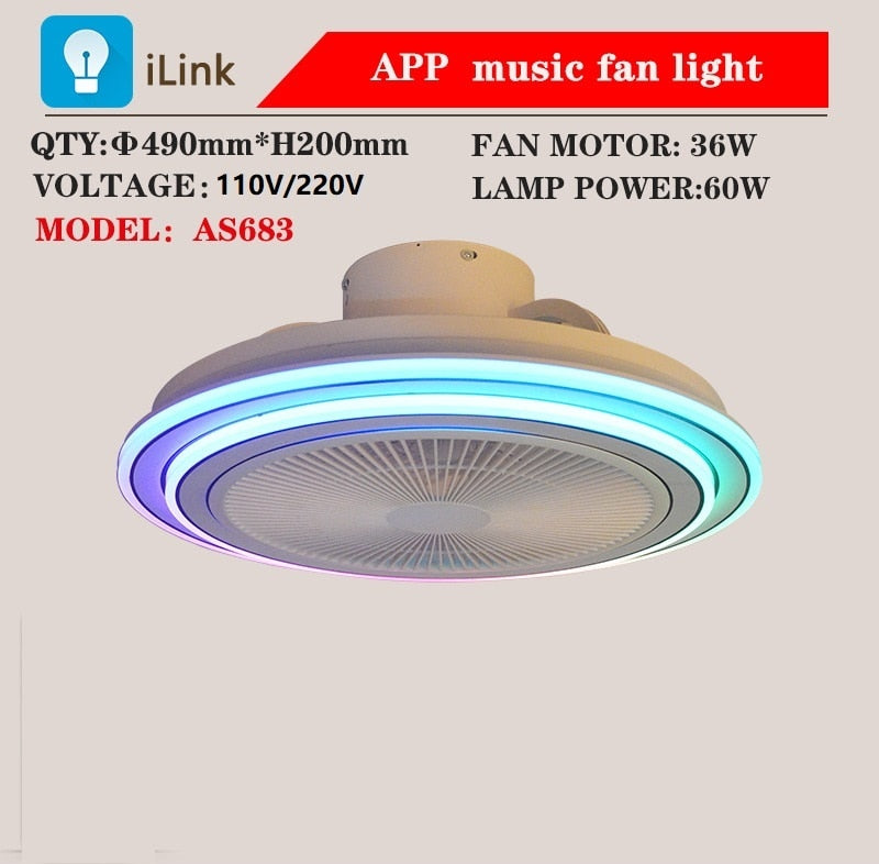 60W LED Ceiling Fan with Light RGB Modern Chandelier Lamp Dimmable with Bluetooth Speaker APP Remote Control for Living Room