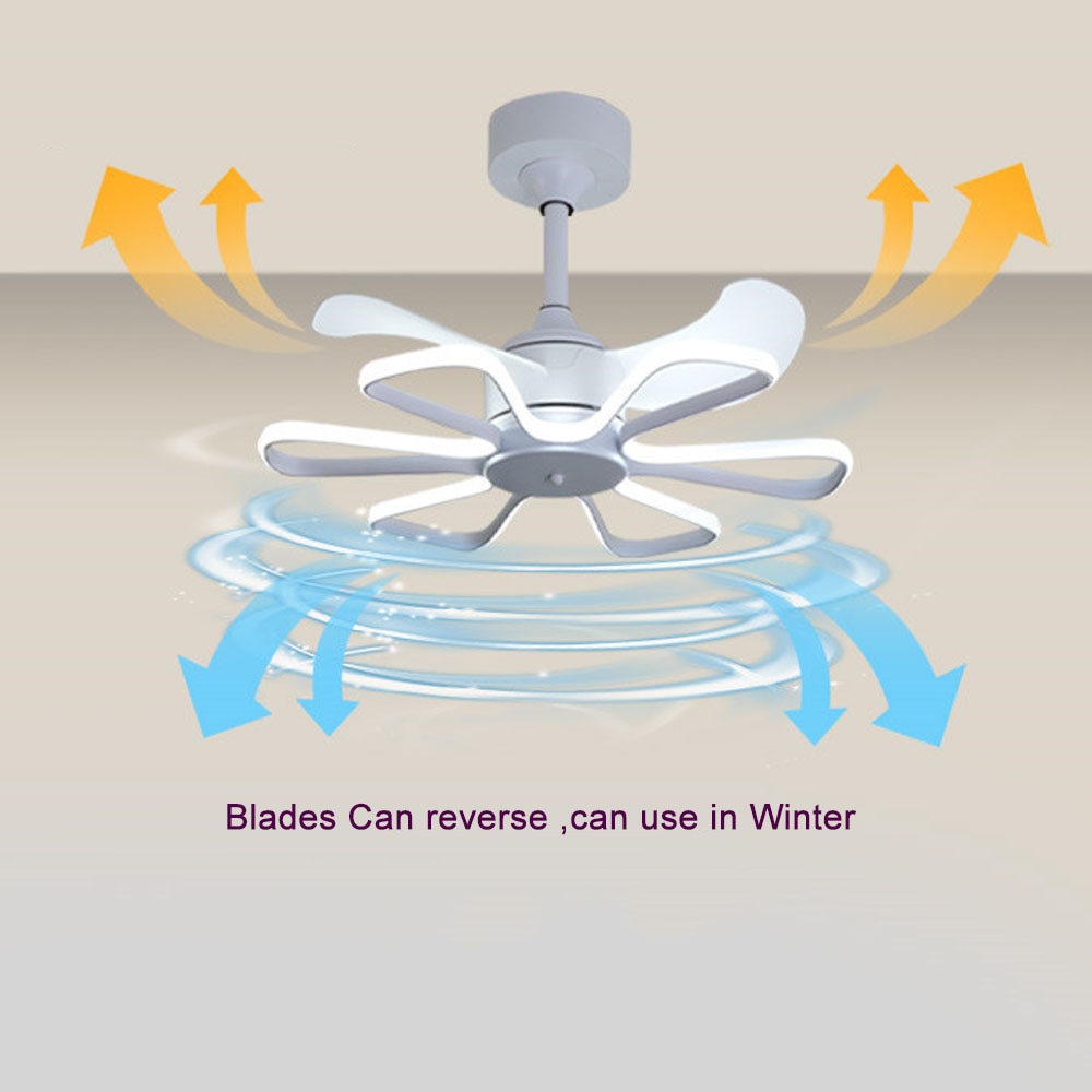 Strong Led Light 100W With Ceiling Fans White Black Remote Control DC Motor 6 Speeds Fans Lighting Reversible Blade Flower Lamp