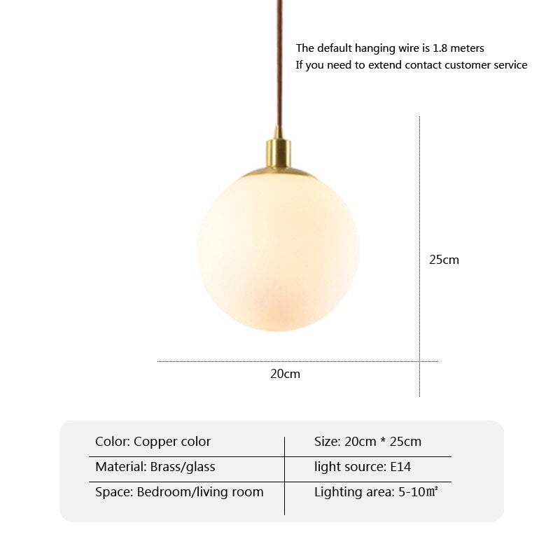 Personality Brass Cream Glass Ball Pendant Light Modern Pendant Lamp Nightlight Kitchen Lighting Fixture Bedside Hanglamp