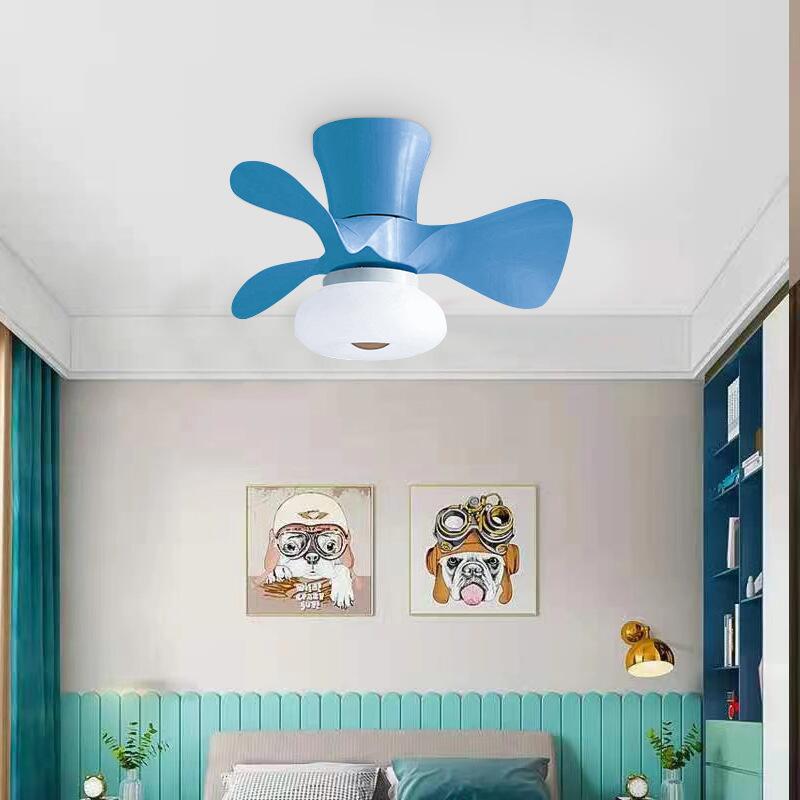 Simple Macaron Lamp Nordic Yellow Pink Crown Led Ceiling Fan Lamp 55CMXH29CM 110V 220V APP Control Fans Light Children Rooom